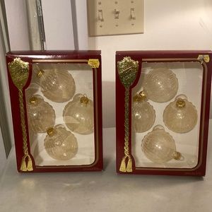 2 Boxes Victoria Collection Made in USA Glass Beige with Glitter Ball ornaments